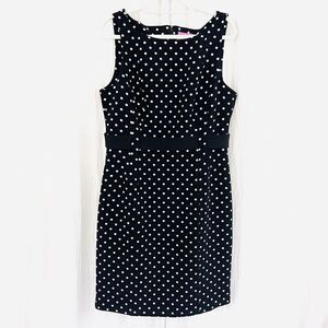 LDT Black & White Polka Dot Structured Dress with Belt & Fully Lined ~ Size 12
